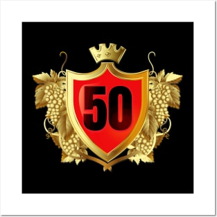 50th Birthday Golden Crest Crown With Grapes Posters and Art